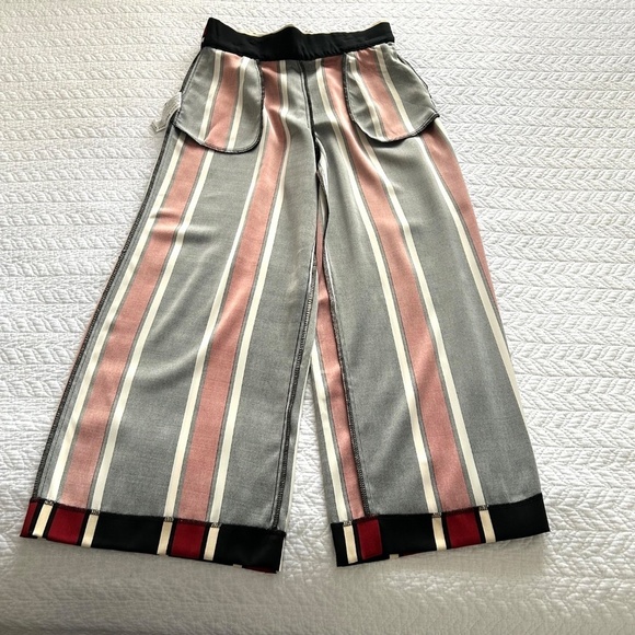 NWT Zara trf Collection Cropped Wide Leg Striped Pants with Button Waist Detail - Picture 9 of 15